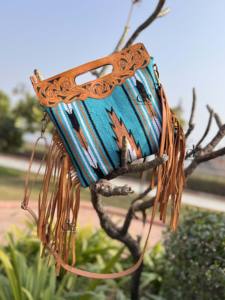 Hand Tooled Fringe Handbag Jacquard Turquoise Color <b>Sling</b> New Design Bohemian Aztec Fabric <b>Bags</b> Stylish <b>Bags</b> <b>for</b> <b>Women</b> - Product Image 5