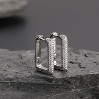 Quantité minimale de commande bas gros bijoux hip hop bling cristal hommes rappeur cz pierre rectangle boucles d'oreilles créoles
