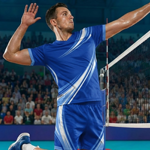 Ensemble de maillot de volley-ball personnalisé bleu et blanc à ondes dynamiques, sublimation, séchage rapide - Product Image 4