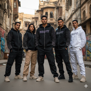 Sweat à capuche Rexfit Sports noir et blanc avec fermeture éclair, design en strass, coton premium, streetwear unisexe, logo personnalisé, vêtements de mode - Product Image 2