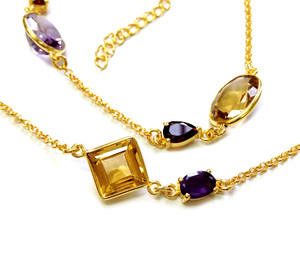 925 <b>Sterling</b> <b>Silver</b> Link <b>Chain</b> Necklace Gold Plated Unique Multi Cut Gemstone Trendy and Elegant <b>for</b> Weddings - Product Image 5