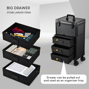 Professional Rolling <b>Makeup</b> <b>Case</b> with LED Mirror Lockable Salon Barber <b>Case</b> Large <b>Makeup</b> Trolley Organizer with Drawers & Wheels - Product Image 4