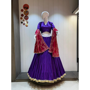 Women Traditional Chaniya Choli Set 100% Pure Jaam Cotton Multi-Layer Print Double Blouse Handmade Original Work Moisture - Product Image 1