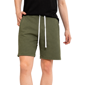 Shorts Bermuda pour Homme Vert Olive avec Cordon de Serrage Blanc, Taille Élastique, Shorts en Coton Casual - Product Image 1