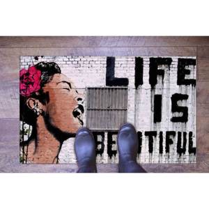 Tapis imprimé Life Is Beautiful : design artistique Banksy, décoration de luxe pour la maison, tapis à poils doux - Product Image 5