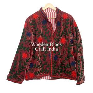 Veste en velours pour femmes, hiver et été, motif floral, broderie, rembourrage en coton, veste Suzani pour les occasions spéciales, processus de tricot - Product Image 1