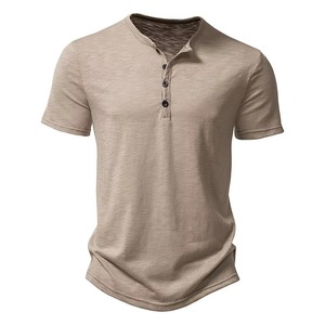 Henley Collar personalizable verano hombres Casual Color sólido manga corta Camiseta para hombres alta calidad hombres camisetas - Product Image 6