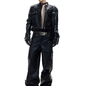 OEM Wholesale Custom Embroidery Logo Black <b>Real</b> <b>Leather</b> <b>Jacket</b> Plain Black Fit Zipper <b>Leather</b> <b>Jacket</b> With Four Pockets - Product Image 5