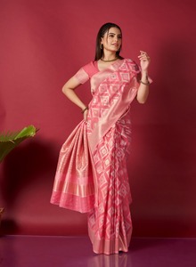 PRESENTANDO SAREE DE LINO ORIGINAL CON CONCEPTO AUTOTEJIDO IKKAT, JUNTO CON RICH PALLU AMD BROCADE BLUSE SAREE - Product Image 5