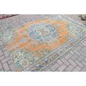 Tapis vintage 6,1x8,4 pieds, tapis turc en laine rayé orange et bleu - Product Image 2