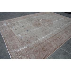 9.8x13.6 ft Vintage Turkish Rug, Oversize Rug, <b>Brown</b> Blue Floral <b>Wool</b> Rug - Product Image 3