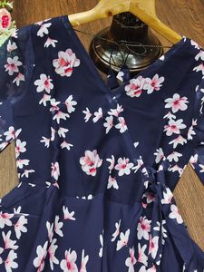 Tela de Georgette con estampado Floral, maxivestido de fiesta Anarkali con cinturón lateral, aspecto occidental, 2022 - Product Image 3