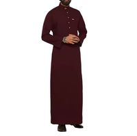 Jubah Islami Pria Kasual Longgar Kerah V Lengan Panjang Sepanjang Lutut 2 Saku Samping Kantong Ponsel Dalam Bahan Katun Bernapas