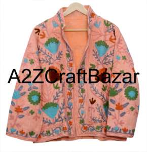 Veste bomber en coton Suzani tricotée à la main pour femmes, hiver, ethnique, bohème, broderie de qualité d'exportation indienne, vente en gros - Product Image 6