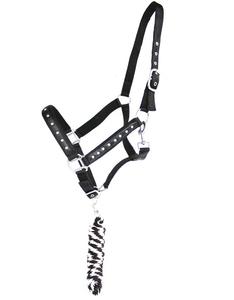 Herrajes de latón Nylon Halter Horse Tack Nylon Acolchado Ajustable Halter Rhinestones Cuerda, Acolchado Inglés Saddle Halters de India - Product Image 1