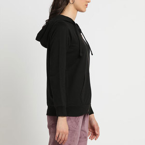 BIG TEN APPAREL Sweat-shirt à capuche zippé en coton noir pour femme, coupe classique, couleur unie, tricoté, manches longues, respirant, idéal pour l'automne - Product Image 4