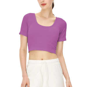 JAC22 A65523 Haut de sport respirant pour femme, yoga, course à pied, entraînement, rembourrage de poitrine amovible, coupe ajustée, manches courtes, col carré, mince - Product Image 5