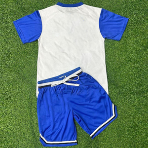 Ensemble de sport personnalisé pour homme, tenue d'entraînement bleue et blanche, t-shirt et short en polyester respirant - Product Image 6