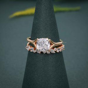 Ensemble de bagues de mariage classiques en diamant de laboratoire certifié IGI, taille coussin, VVS, avec or massif 14 carats, bijoux fins à bas prix - Product Image 4