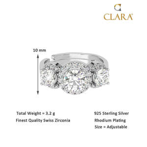 NOVAMART Fine 925 Sterling <b>Silver</b> <b>Solitaire</b> Wedding <b>Ring</b> Geometric Diamond-Faced Finger Band Rhodium Plated and Adjustable Whole - Product Image 5