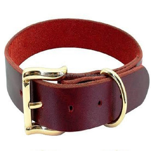 Collar de perro acolchado de cuero de lujo Collar de perro de cuero genuino resistente de grano completo de la mejor calidad con hebilla de metal y anillo en D - Product Image 2