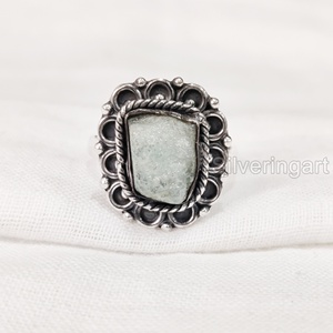 Joyería de piedra en bruto, anillo para mujer, aguamarina Natural, piedra preciosa cruda, piedra natal de marzo, anillo bohemio, joyería, anillo de Plata de Ley 925 - Product Image 1