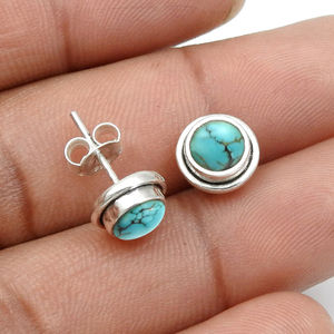 Pendientes de tuerca Unisex de Plata de Ley 925 exclusivos a la moda, joyería de piedra turquesa para boda, fiesta, compromiso, regalo de aniversario - Product Image 3