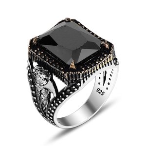 Bague de luxe ethnique en pierre noire pour hommes, bijoux en argent 925, vente en gros, bague en argent pour hommes, tendance, Vintage, Fine - Product Image 2