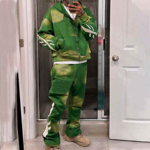 Survêtements personnalisés en coton délavé à l'acide, épais, fermeture éclair intégrale, imprimé gonflé, survêtements délavés à l'acide, ensembles de sweats à capuche et de pantalons de survêtement pour hommes - Product Image 3