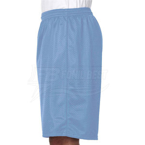 Shorts respirants en maille pour hommes, couleur unie, taille mi-haute élastique, séchage rapide, bleu clair, 100 % polyester, tissu tricoté, service OEM - Product Image 3