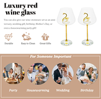 Gobelet en verre à vin rouge diamant de luxe personnalisé avec longue tige cygne doré transparent et logo personnalisé capacité de 500ml