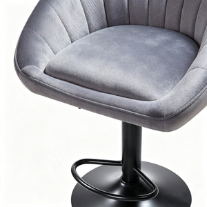 Modern Velvet Bar <b>Stool</b> <b>With</b> Tufted <b>Back</b> Adjustable Height Black Metal Base For Home Bar - Product Image 4