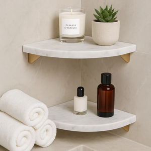 Kệ góc bằng đá cẩm thạch trắng cao cấp, tay vịn bằng đồng thau đánh bóng, kiểu hiện đại, treo tường, dùng để đựng đồ trong phòng tắm, phòng tắm vòi sen, phòng khách, khách sạn, làm thủ công - Product Image 6