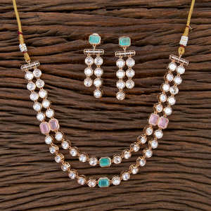 Artificial Kundan Classic Necklace <b>Set</b> With <b>Rose</b> <b>Gold</b> Plating Fashion <b>Jewellery</b> Exporter in India - Product Image 3