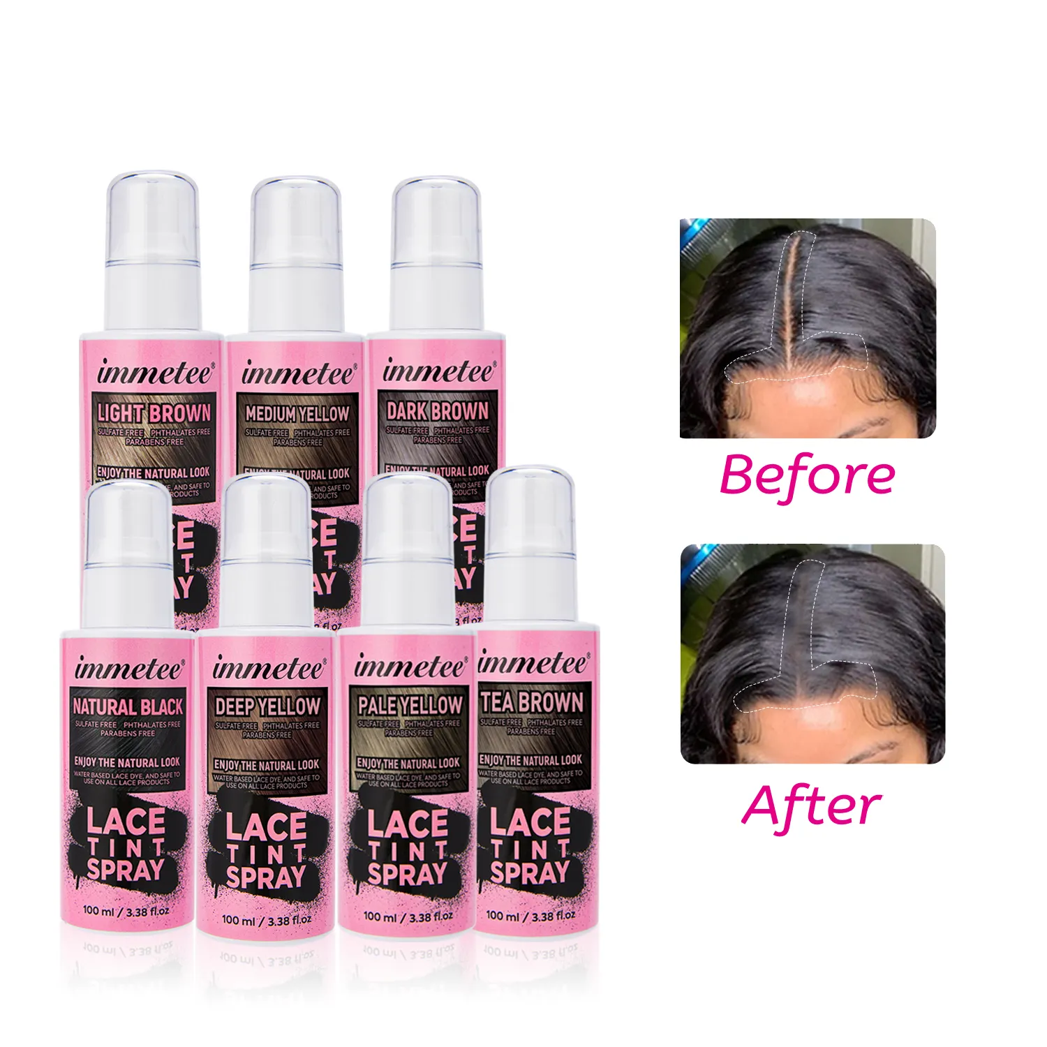 IMMETEE Lace Tint 7 Warna Garis Rambut dan Warna Kulit Kepala Semprotan Warna Renda Instan untuk Wig Renda