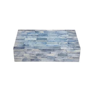 Style splendide Indigo Brique Motif Mosaïque Collection Boîte de rangement de bijoux en bois avec couvercle Boîte à souvenirs en incrustation d'os fabriquée à la main - Product Image 1