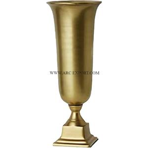 Set of 2 Wedding Party <b>Decoration</b> Flower Vases <b>Rose</b> <b>Gold</b> Polished Metal and Crystal Table Ware Indoor Flower Decorative Trumpet - Product Image 2