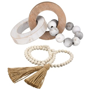 Juego de guirnalda de cuentas de anillo de madera rústica, decoración de granja, borla con cuentas bohemias, acento, cadena de madera Vintage, estilo de mesa, madera nórdica - Product Image 1