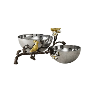 Tazón para servir aperitivos de la mejor calidad, elegante tazón para servir de Metal plateado con mariposa dorada y diseño Floral para la decoración del hogar - Product Image 5