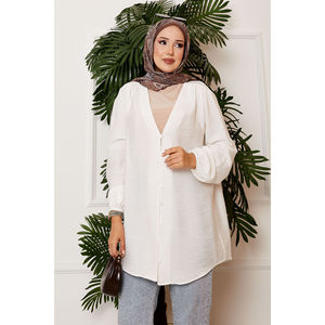 Camisa Kimono de Lino Color Crudo para Mujer, con Botones Delanteros, Corte Holgado, Estilo Coreano, Informal, con Cuello de Lazo, Top Corto, Talla XL, para Primavera - Product Image 2
