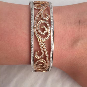 Diamond <b>Bangle</b> <b>Bracelet</b> 925 <b>Sterling</b> <b>Silver</b> And 18k Gold Diamond <b>Bangle</b> Hinged <b>Bangle</b> <b>Bracelet</b> For Women's Fashion Jewelry - Product Image 4
