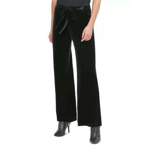 Pantaloni Calvin Klein da donna in velluto nero a gamba larga, a vita alta, taglia XL (Extra Large), anti-pilling, traspiranti, lavaggio colorato - Product Image 1