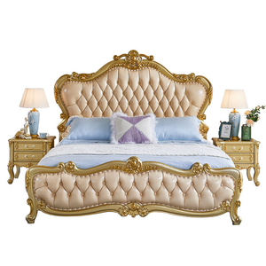 SHUFEINA European Modern Design Style Solid Oak Wood <strong>Double</strong> Bed Genuine Leather Large Apartment Master Bedroom Carved <strong>Bedframe</strong> - Product Image 1