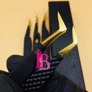 New Arrivals Gold Tip Tweezers Mink Eyelash Extension Tweezers Stainless STEEL <b>Flat</b> Lash Card <b>Box</b> <b>Packing</b> Custom Style Tweezers - Product Image 2