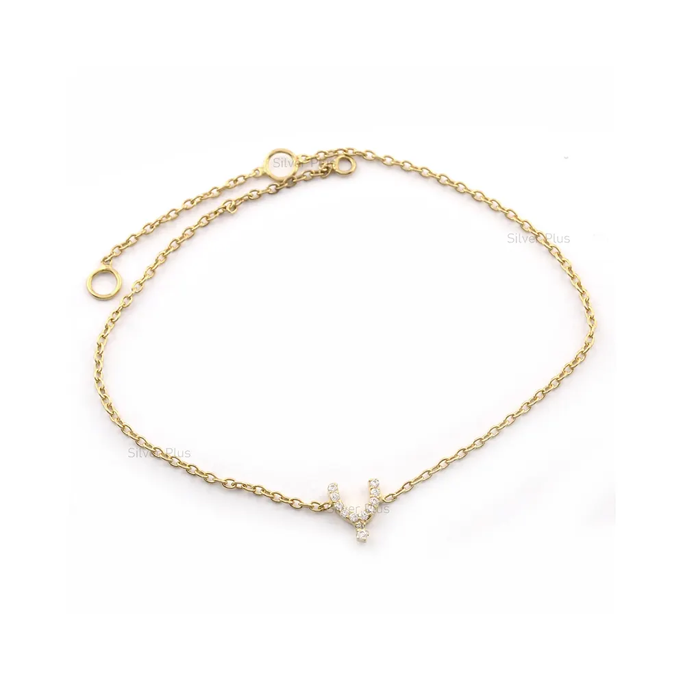 Neues Design Small Pave Diamond Wishbone Armband Hot Selling Gold Link Chain Armband für Sie