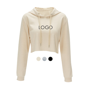 Sudaderas de algodón de diseño a la moda para niñas, top corto con capucha de manga larga con logotipo personalizado para mujer, sudadera recortada de cuello redondo - Product Image 6