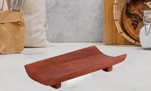 Bandeja de madera elegante hecha a mano para servir, chapa de madera natural larga para decoración del hogar y uso diario en la cocina, vajilla - Product Image 3
