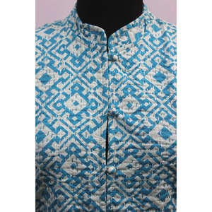 Chaqueta de Algodón con Costuras Kantha Turquesa para Mujer, Chaqueta Bomber Reversible Estampada, Decoración de Patchwork Acolchado, Prenda Ligera para Verano - XL - Product Image 2