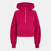 Sweat-shirt court à capuche zippé 1/4 pour femme, coupe décontractée ample, en molleton à manches longues, délavé à l'acide, écologique, 3D, Hiver