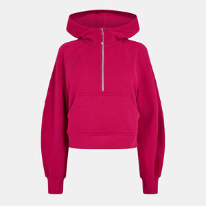 Sudadera con Capucha Corta para Mujer, Cierre de Cremallera 1/4, Estilo Casual, Corte Holgado, Felpa, Manga Larga, Lavado Ácido, Ecológica, Personalizable - Product Image 4